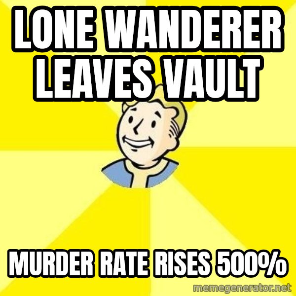 Fallout 3 meme: Lone wanderer leaves vault / murder rate rises 500%