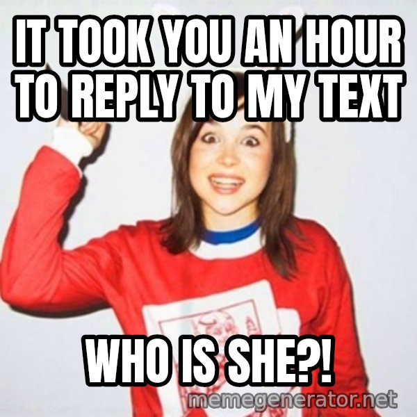 Ellen Page Knife meme: It took you an hour to reply to my text / who is she?!