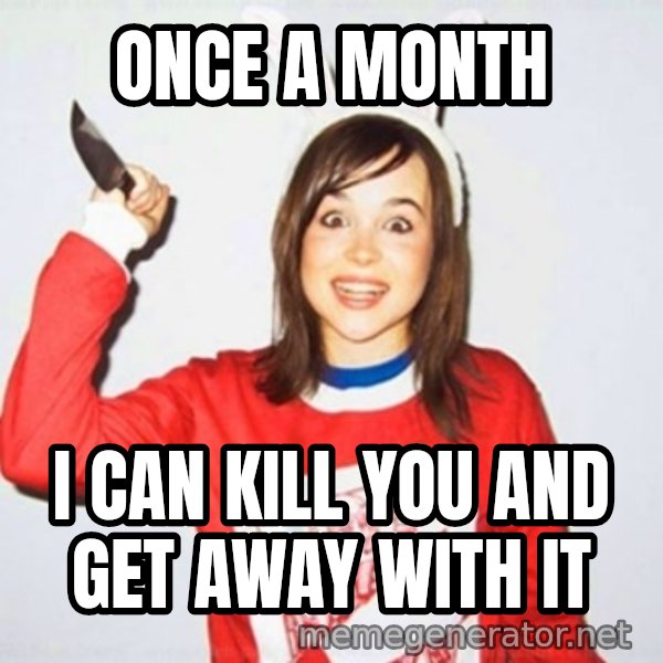 Ellen Page Knife meme: once a month / i can kill you and get away with it