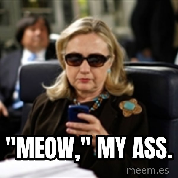 Hillary Text meme: "meow," my ass.
