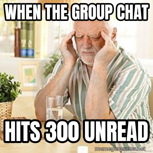Harold's Headache meme: When the group chat / hits 300 unread