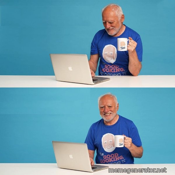 Harold Two Panels, in Colour meme template